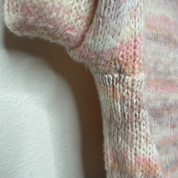 Womens M Fuzzy Knit Sweater Pastel Pink Beige Mohair Blend Pullover Cozycore Y2K - Picture 12 of 14